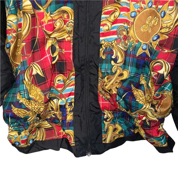 Vintage Northern Climate 80s Track Jacket Black Red Tartan Retro XL Windbreaker - Picture 3 of 7